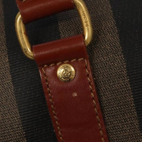 FENDI Pecan Canvas Boston Bag 2way Brown Black gold Auth - Picture 10 of 16